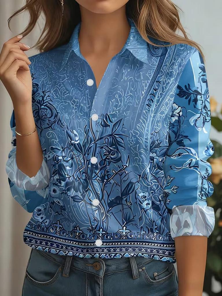 Women's Shirt Blouse 3D Print Elegant Long Sleeve Shirt Lapel Collar Tops Work Office Ladies Tops Summer Spring Fall Winter