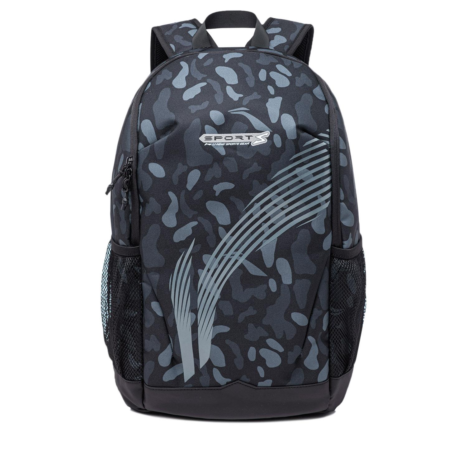 Li-Ning Reflective Sports Casual Full Print Zipper Fashion Backpack Unisex Backpack Black ABST223-4 Black