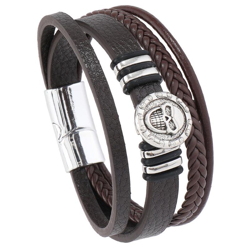 EMU new product personalized fashion hand-woven leather skull magnetic bracelet bracelet bracelet