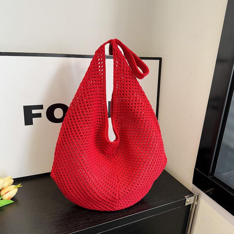 

Casual large-capacity cotton thread woven bag new hollow woven bag lazy wind shoulder bag vacation beach bag women s bag червоний