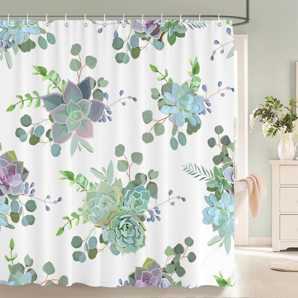 Green Plants Flowers Waterproof Polyester Shower Curtains Eco-friendly High Quality Bathroom Curtains Blind For Home Decorations