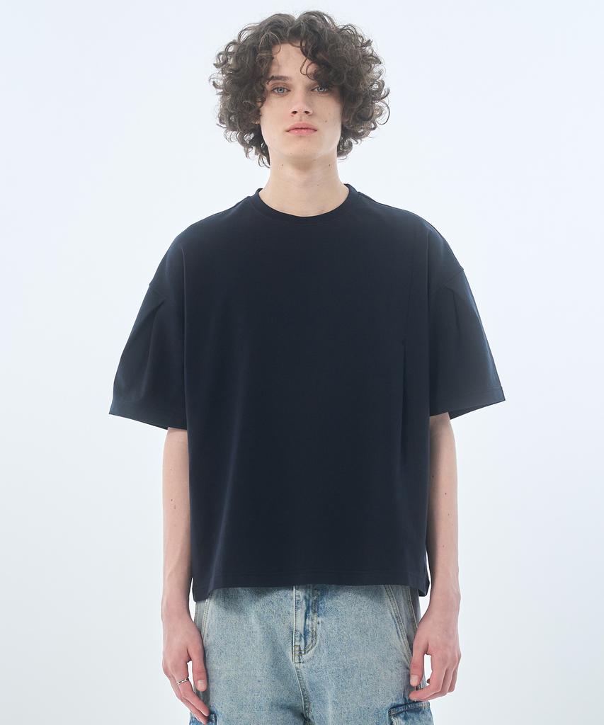 ZENSAI Logo Pleated T-Shirt Navy