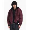 Blaexit Burgundy American-Style Bomber Flight Jacket Winter Faux Two-Piece Padded Coat Men's Fleece-Lined Thickened