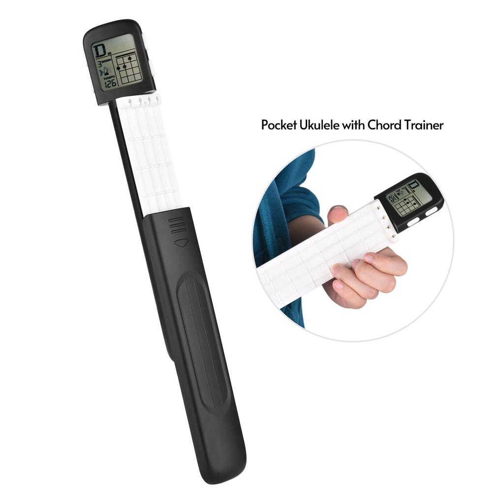 Portable Ukulele Chord Trainer Uke Fingering Practice Tool with 360 Degrees Rotatable Chords Chart Screen for Ukelele