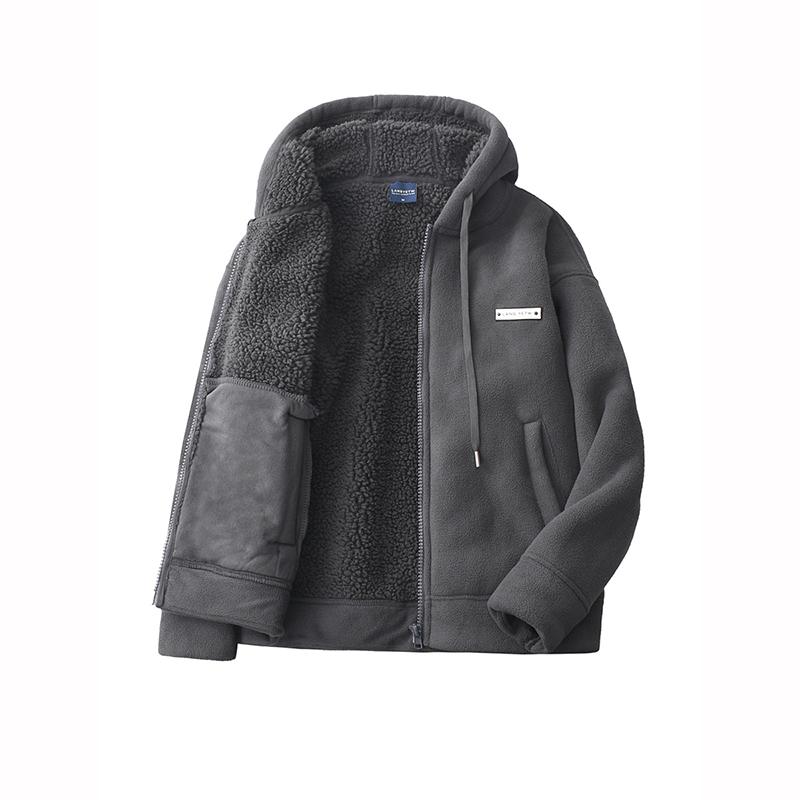 Autumn Winter Fashion Fleece Thickened Warm Hooded Coat Men's Casual Jacket