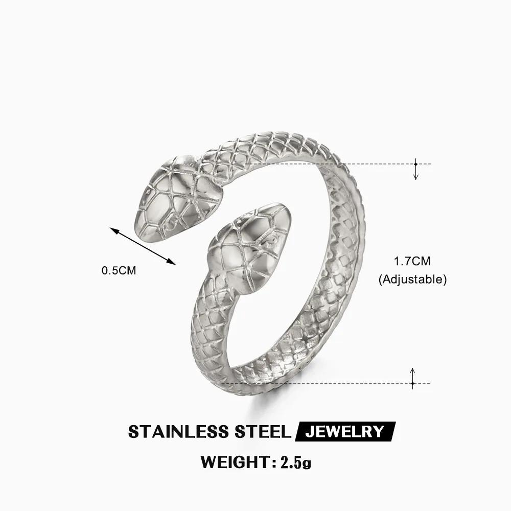 New Fashion Statement Snake Shape Stainless Steel Rings For Women Vintage Gold Color Animal Open Ring Trend Luxury Jewelry