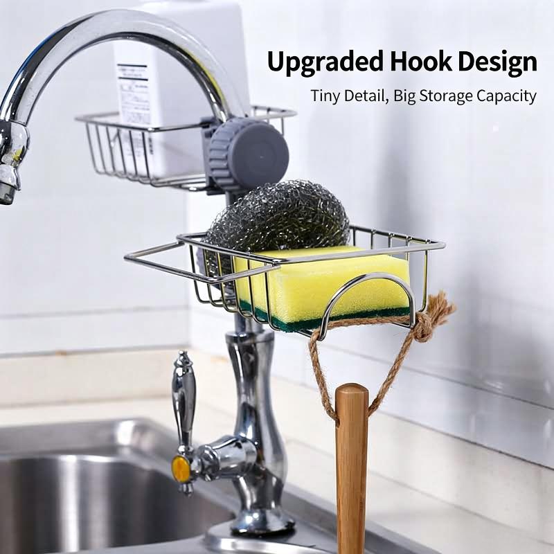 Stainless Steel Faucet Caddy Rust Proof Easy Installation Perfect For Kitchen Sink Sponge Scrubber Organizer