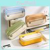 Canvas Large Capacity Color Blocked Stationery Bag Multifunctional Stationery Box Student Pencil Bag Simple Storage Pen Bag