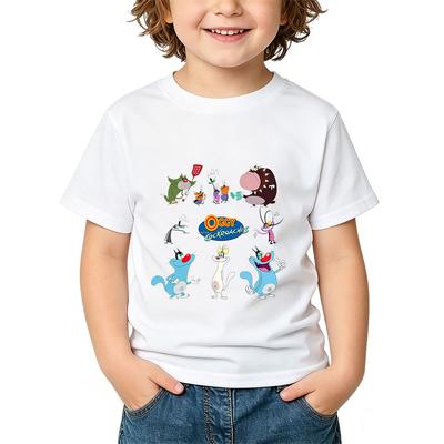 Oggy og Kakerlakkene Barne-T-skjorte 100% Bomull Tegneserietrykk Vintage Topper Søte Barn Uformell Rund Hals Kort Erme Sommer