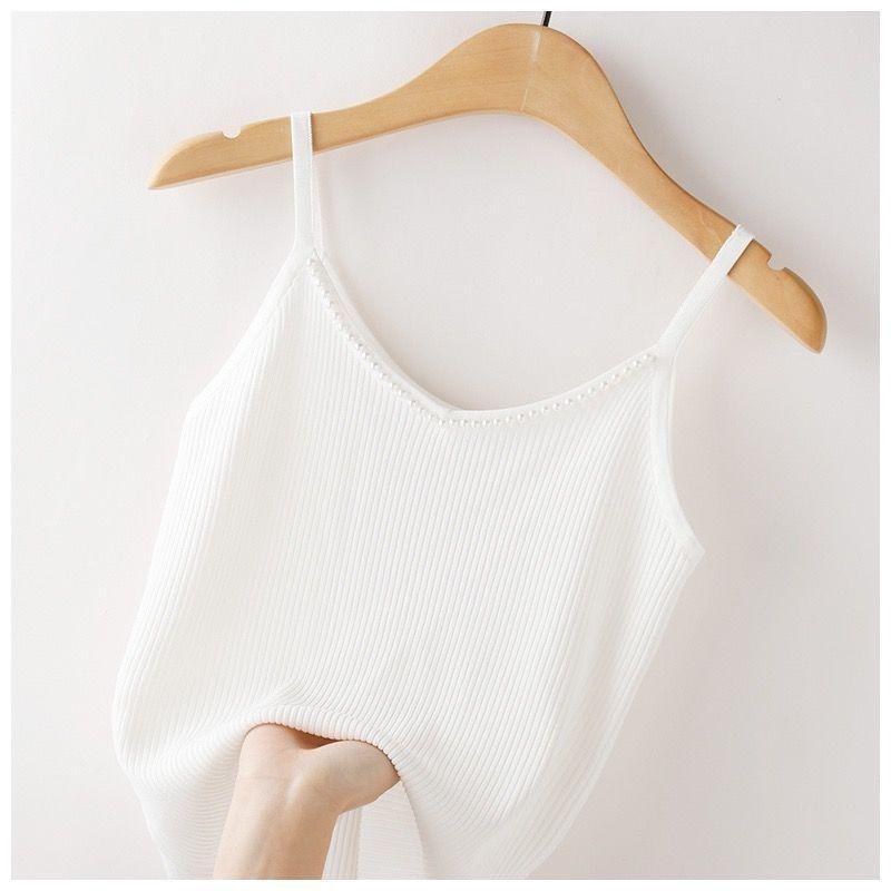 

Beaded Women s Slim Camisole Vest - Summer Ice Silk Plus Size Trendy Innerwear 2025 M for 80-100 jin білий