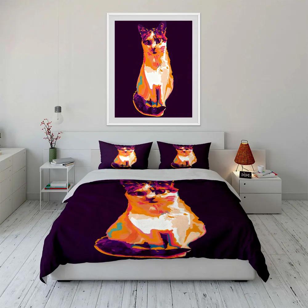 "Colorful Cat Artwork Home Decor" Soft Comfortable Duvet Cover Bedding Set Included 1*Duvet Cover & 2*Pillowcases, gift