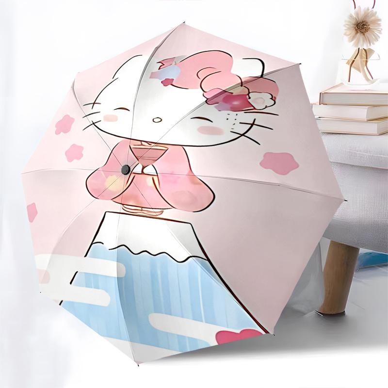 1pc Hello Kitty Cherry Blossom Umbrella - Automatic Opening & Closing, Portable 3-Fold Design with Iron Frame, Outdoor Umbrella for Festivals, Fans, T