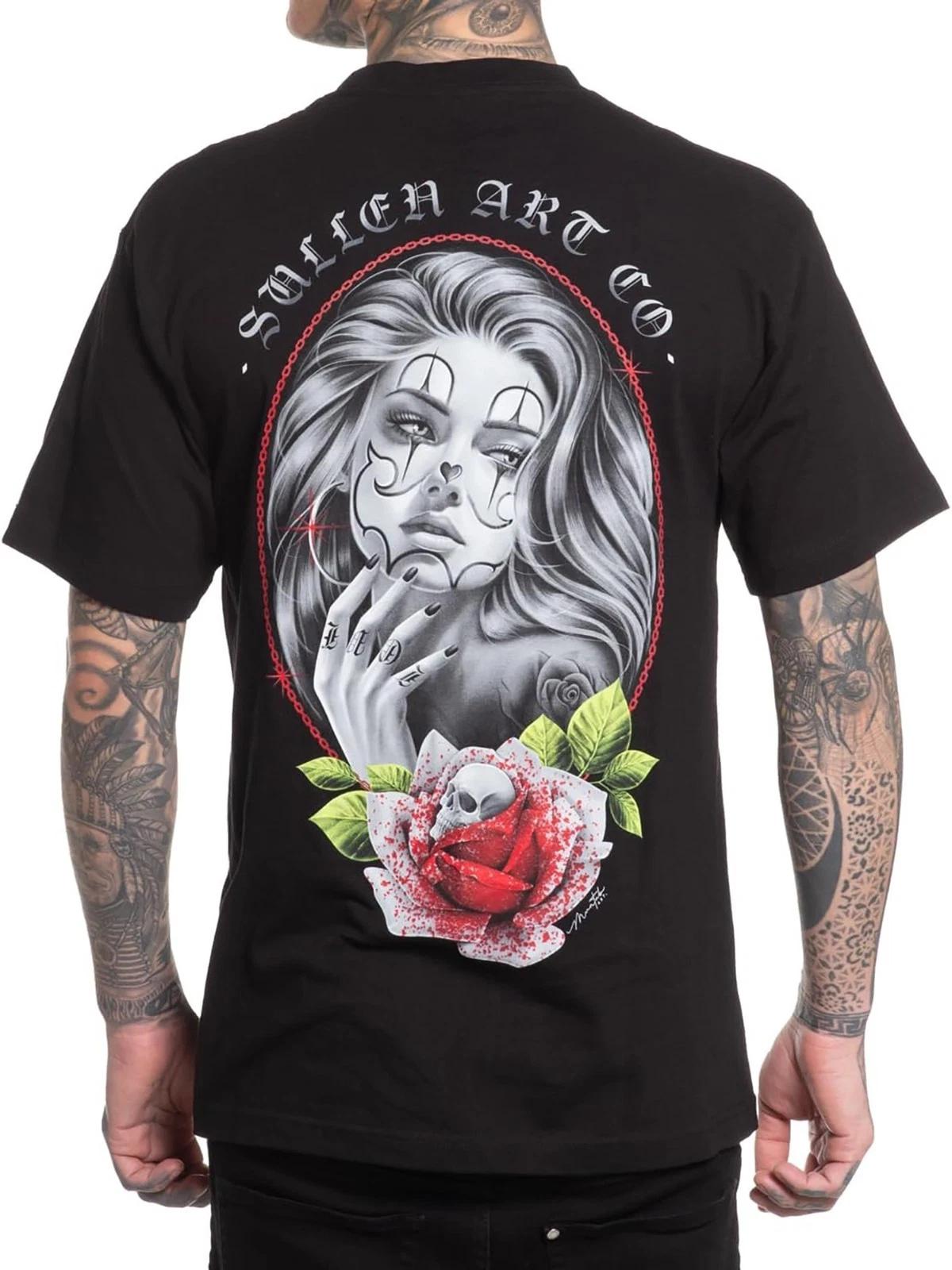 Sullen Men s Emotion Short Sleeve Standard T-shirt Red Rose Skull Tattoo Tee 4XL