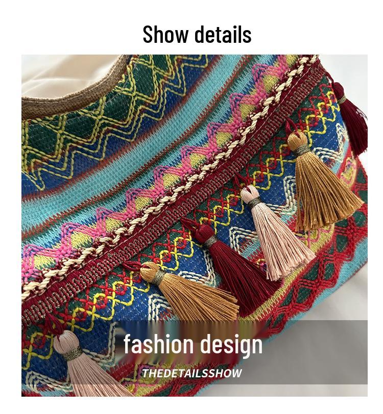 2024 Spring Women's Retro Ethnic Style Shoulder Crossbody Tote: Fashionable, Large Capacity