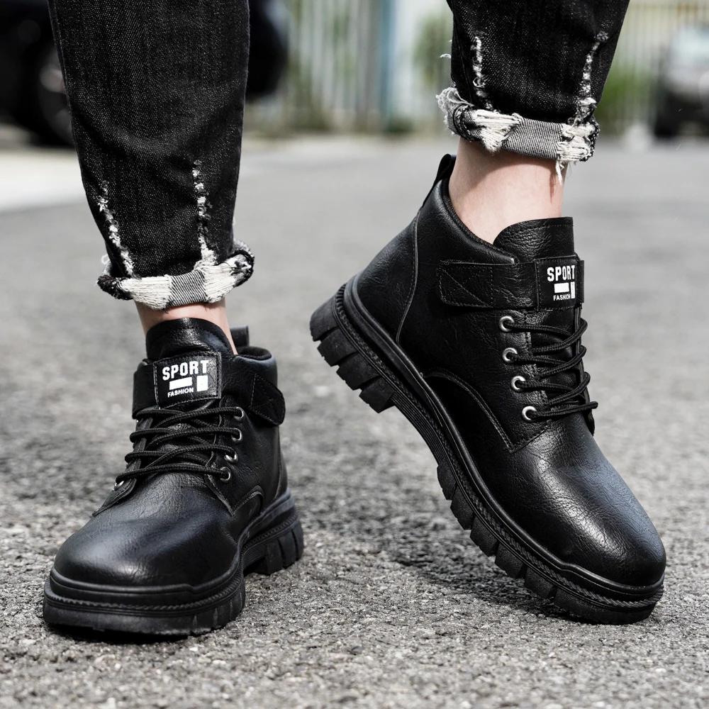 Men's Casual Boots Spring and Autumn British Workwear Boots Non Slip Soft Sole Comfort Outdoor Mid Top Leather Boots Male Shoes