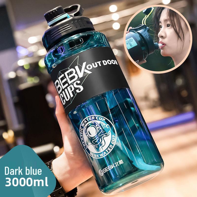 Portable 3L Sports Water Bottle with Straw for Men - Large Capacity Fitness Kettle 