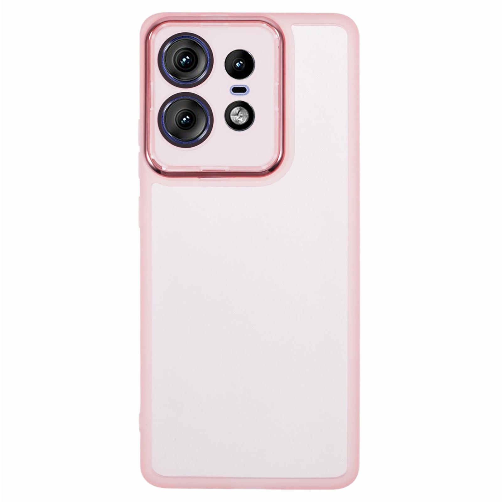 

DKSM Series For Motorola Edge 50 Pro 5G Case Electroplated Camera Frame TPU Phone Cover Transparent Pink