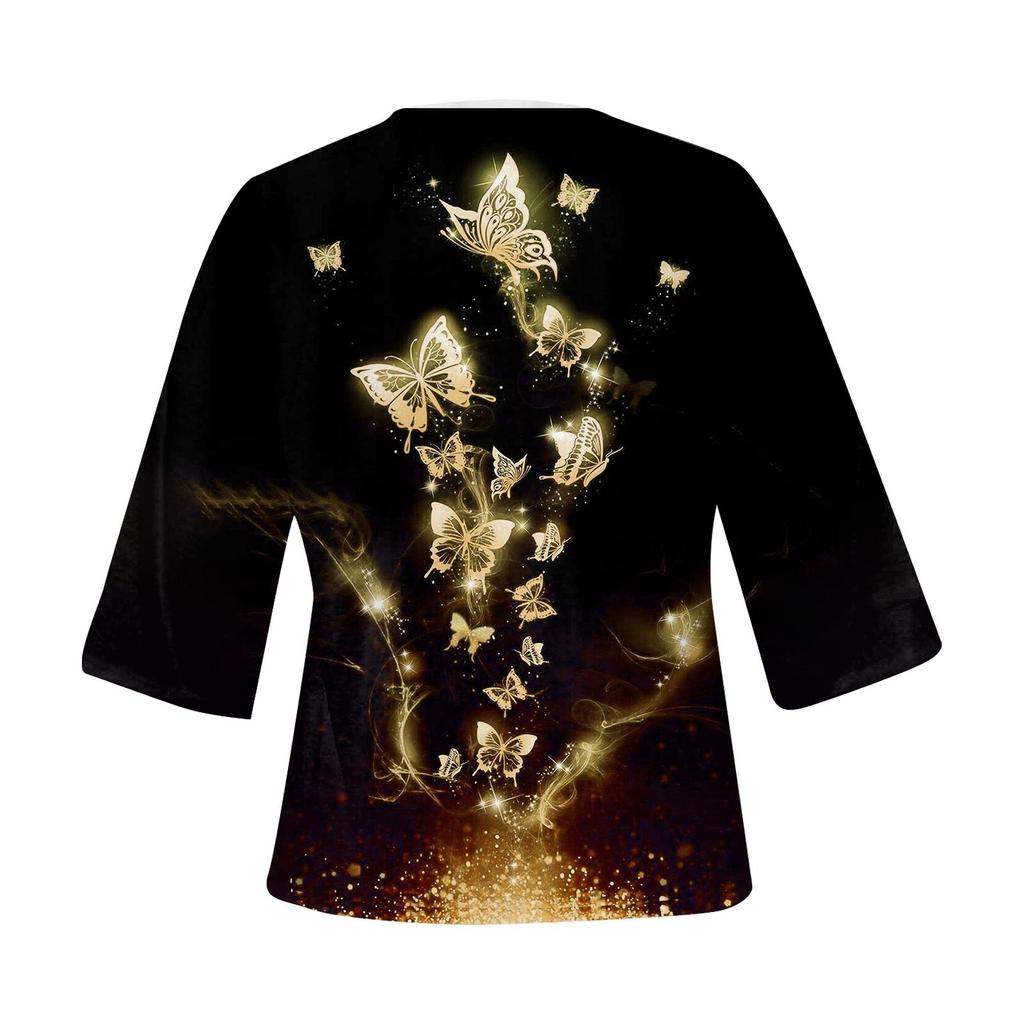 Women's Shirt Blouse Casual Loose Shirts 3/4 Sleeve Print V Neck Tops Print Tops T-shirts Tee