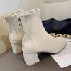 2021 Women's Square Toe Chunky Heel Martin Boots with Back Zipper - European & American Winter Style