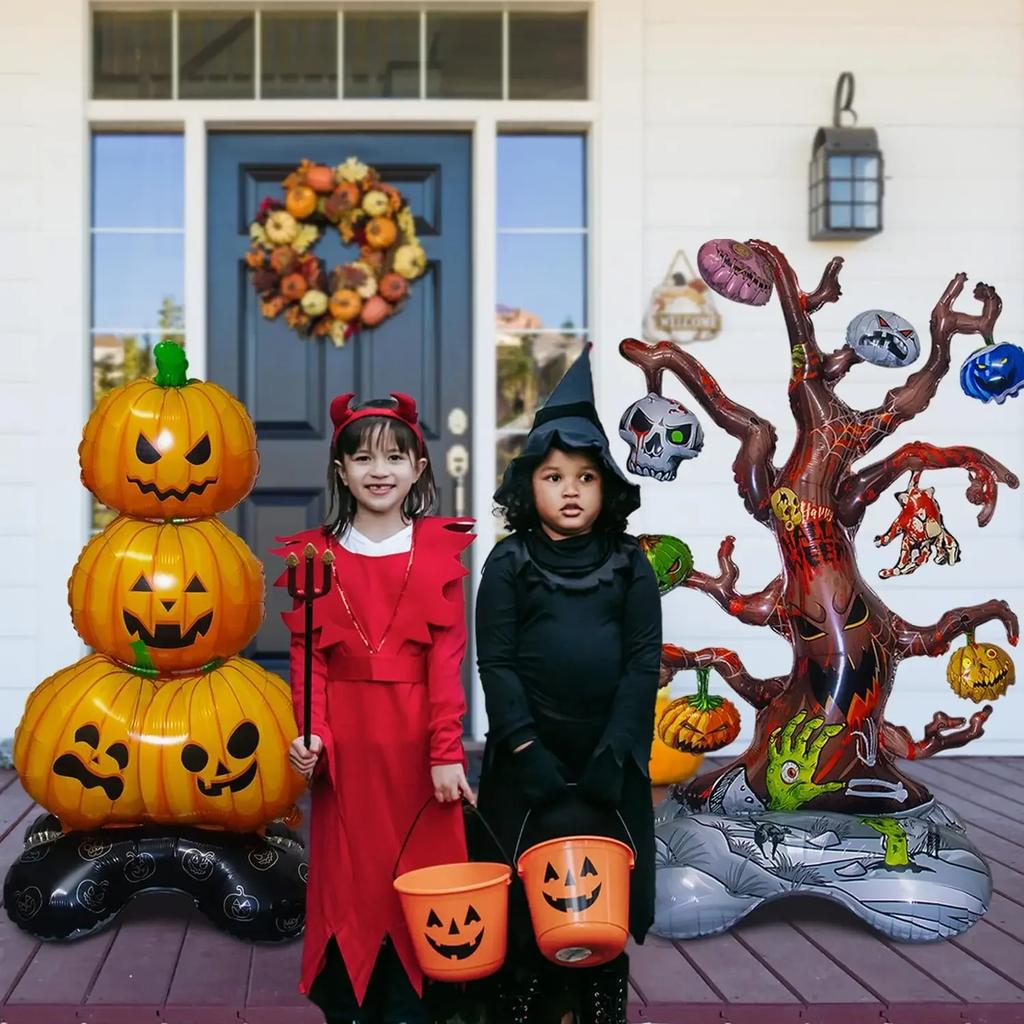 Halloween Inflatable Pumpkin Tree Standing Large Foil Balloon Happy Witch Ghost Grim Reaper Party Decor Supplies
