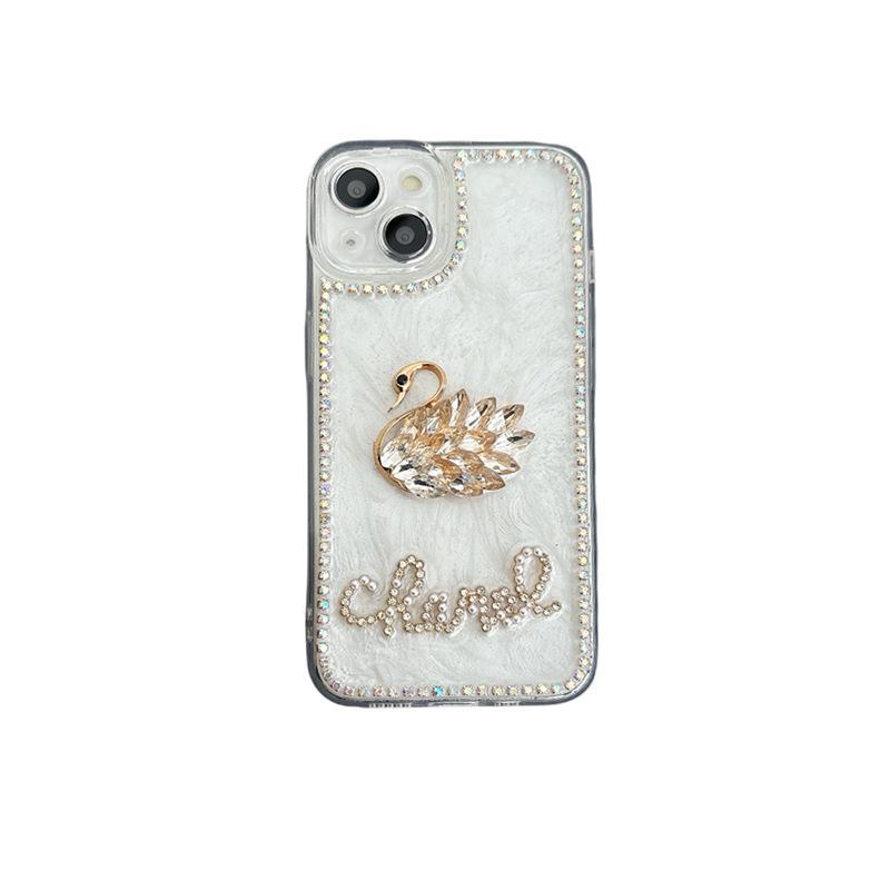 For IPhone 16 Rhinestone Swan Mobile Phone Case for IPhone 17 Promax Luxury Love Letters Fine Holes All-inclusive Soft