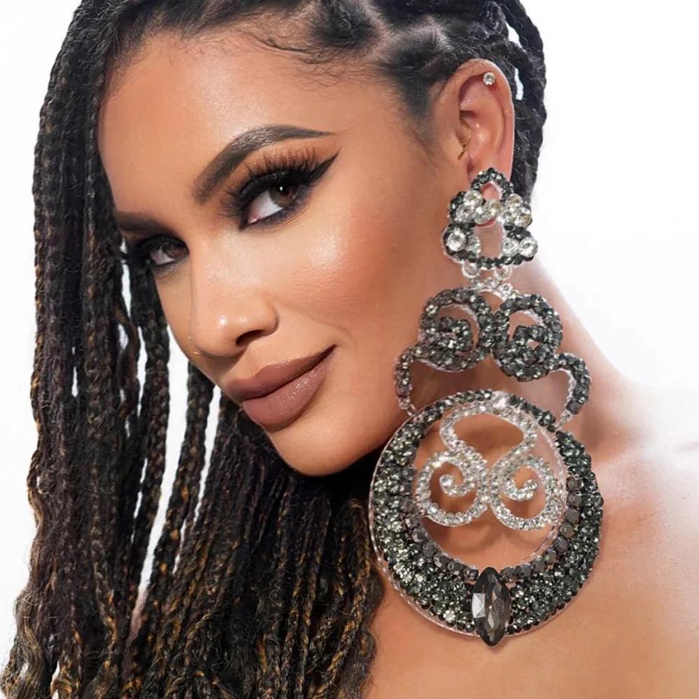 Full Diamond Long Earrings, Personality Trend Exaggerated Earrings, Hip Hop Style Women'S Earrings Earrings