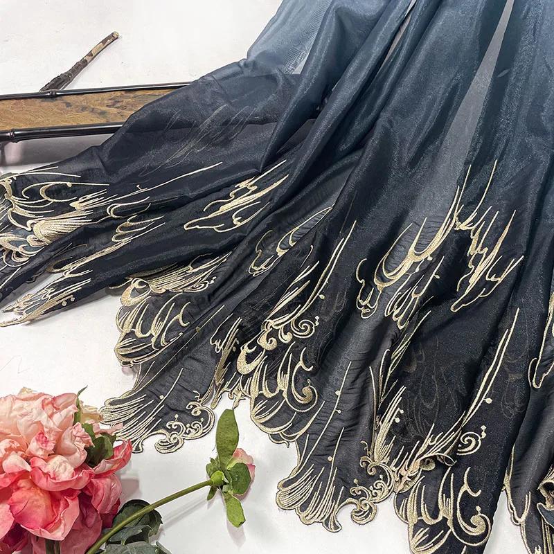 

100X150Cm Gradient Embroidery Lotus Leaf Soft Fabric Chinese Style Diy Hanfu Dress Petal Edges Cloth Designer Diy Sewing Fabric 100X150Cm