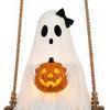 Halloween Gathering Decorations Lighted Ghost Swing with Glowing Pumpkin, Hanging Spooky Decor Indoor Outdoor Holiday for Porch Yard, LED Floating