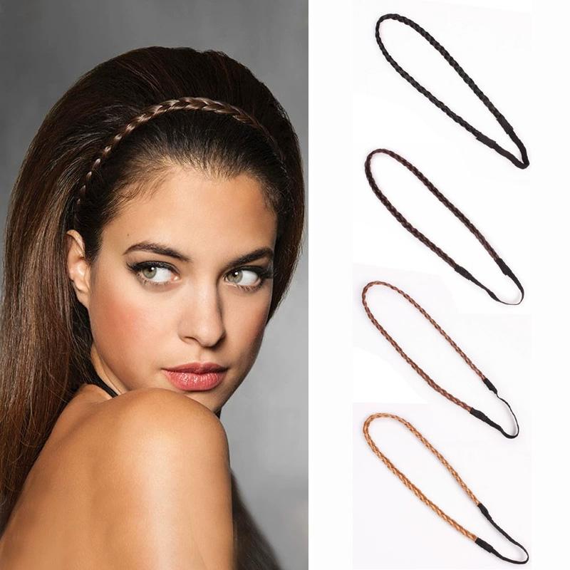 1Pc Headwear Elastic Hair Accessories Personality Plaited Headband Fashion Simulation Synthetic Hair Double Braided Hair Band