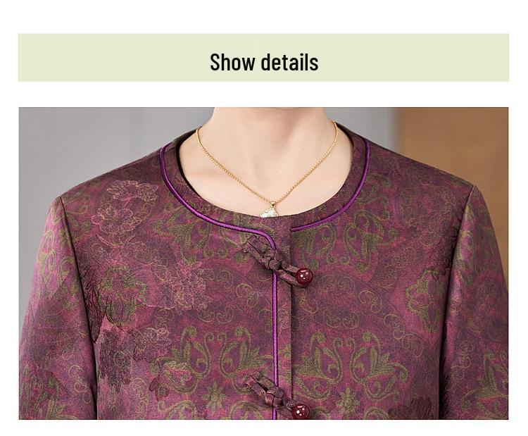 Elegant Spring & Autumn Chinese Style Outerwear for Mothers and Grandmothers, Round Neck, Fashionable for Middle-Aged and Elderly Women.