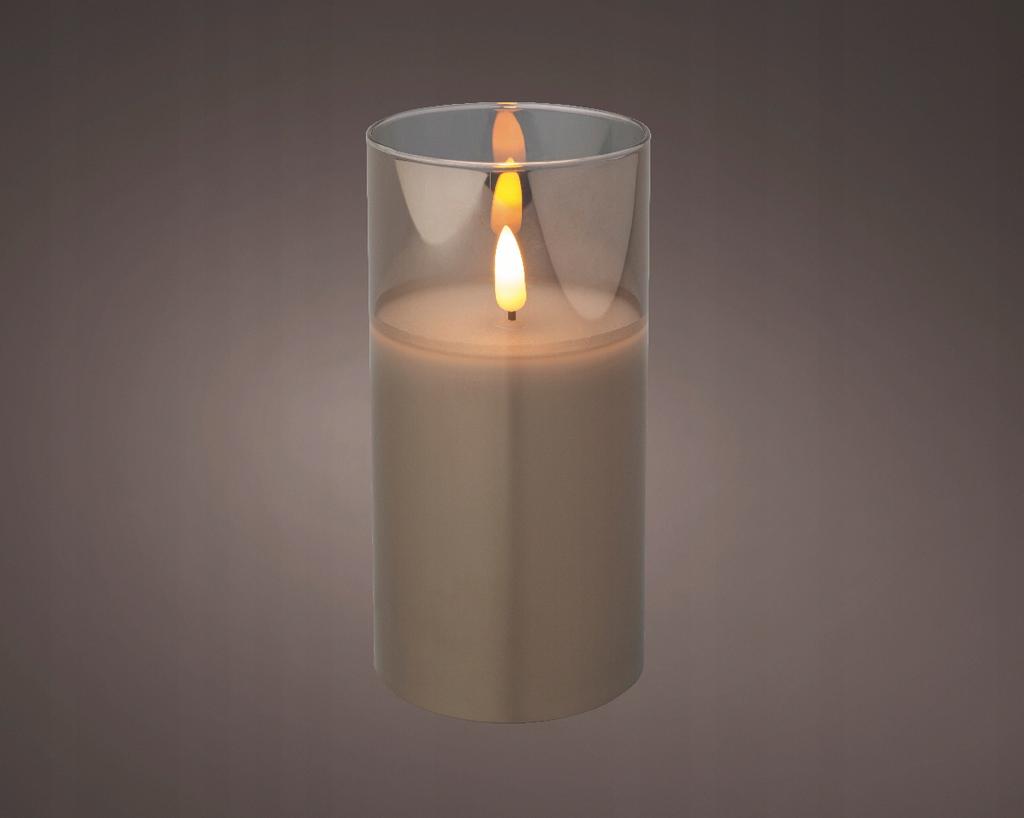 Decorative LED Candle In Glass, Gray, 15 Cm