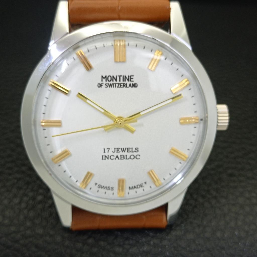OROLOGIO DA UOMO VINTAGE MONTINE CARICA MANUALE SVIZZERO QUADRANTE BIANCO a441556-5
