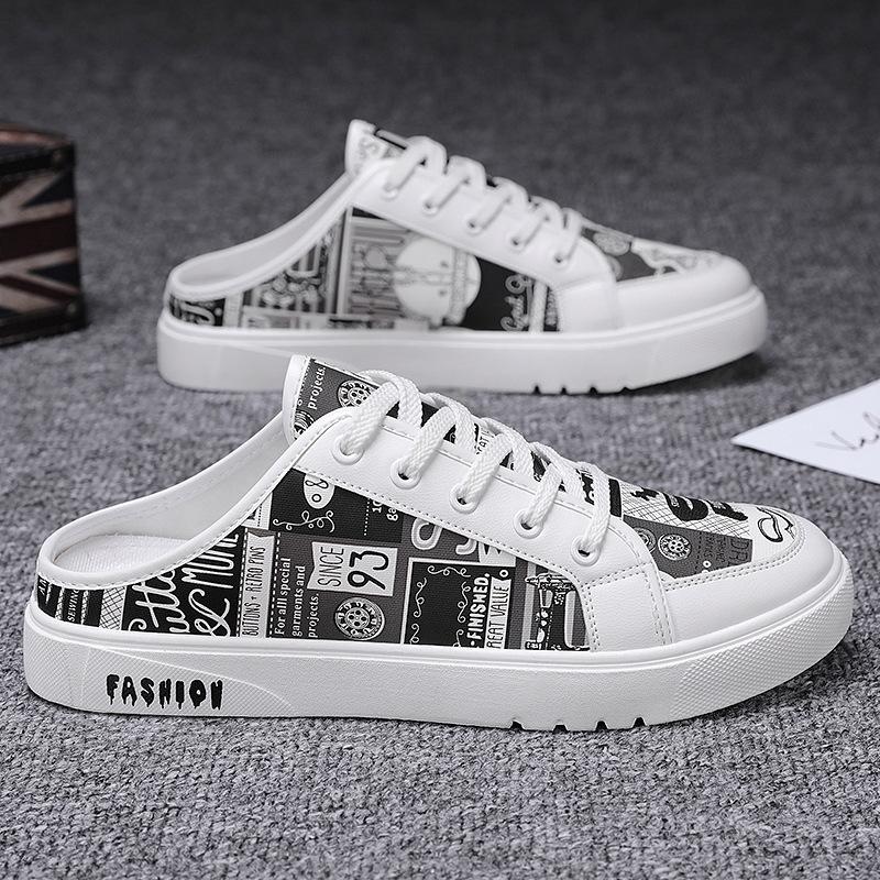 

Летние новые мужские тапочки, брендовые удобные повседневные туфли для мужчин, модные плоские кроссовки с принтом, высококачественные ленивые мужские полутапочки 43 чёрный