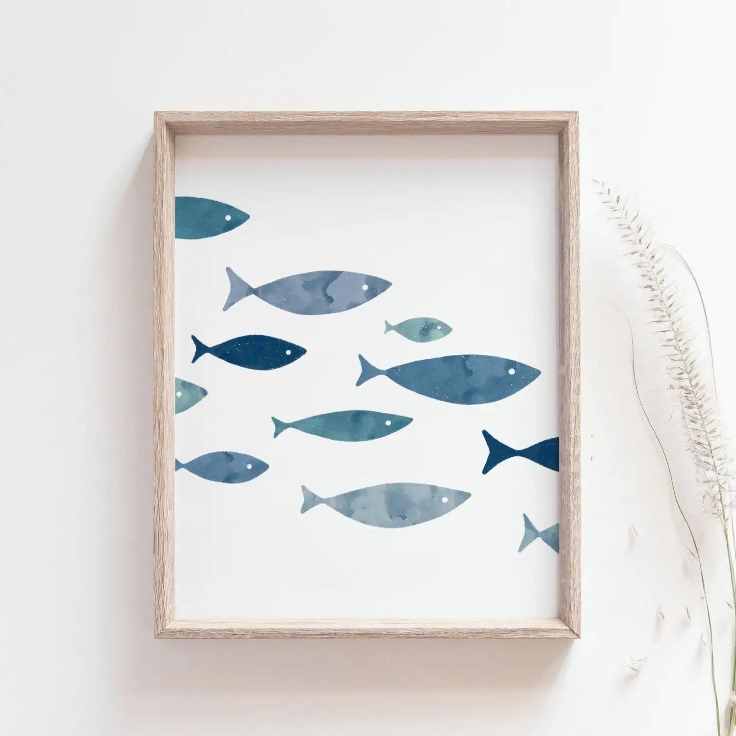 

1 шт. Эстетичное прибрежное холстовое настенное искусство Морской берег Пляж Птицы Рыбы Декор дома Современный минималистичный принт Океанские волны Винтажный постер 20x30cm unframe