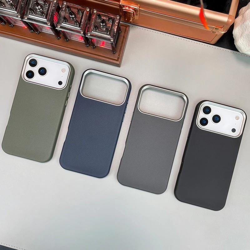 Original Technology Woven Leather For MagSafe Phone Case For IPhone 17 16 15 14 13 Pro Max Alloy Lens Wireless Charging Cover