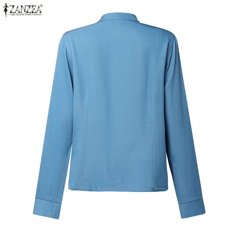 ZANZEA Women Casual Stand Collar Long Sleeve Floral Embroidery Blouse