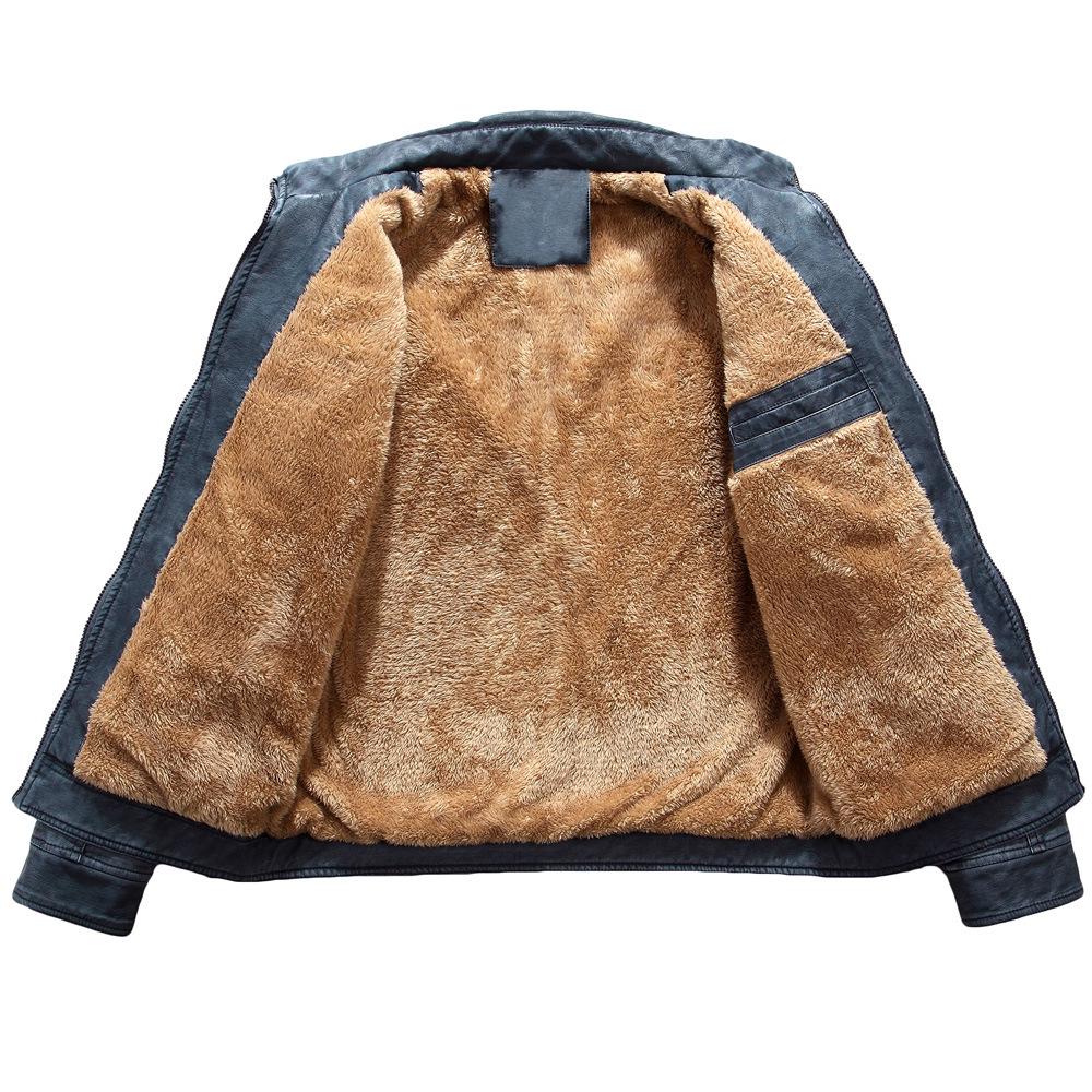 Chaqueta Retro de Cuero PU para Hombre con Forro Polar: Estilo Lavado Otoño/Invierno