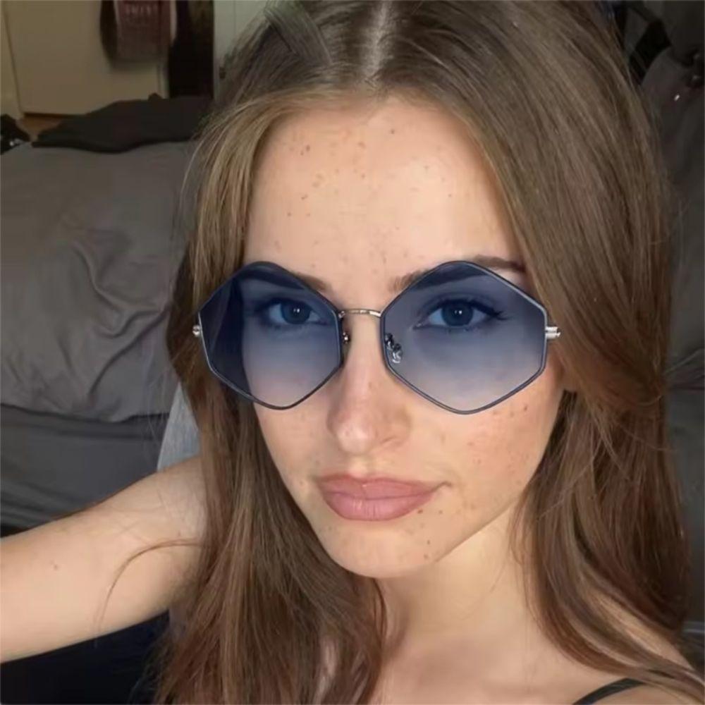 Y2K Sun Glasses Metal Frame Shades Eyewear Classic Polygon Sunglasses  Driving