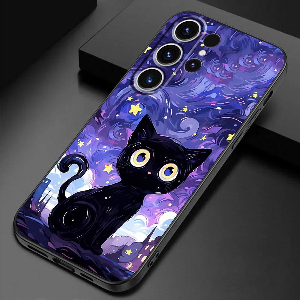 Starry Sky Cat Cover Capa Silicone Phone Case for Samsung Galaxy S21 5G S21 FE S24 Ultra S22 Plus S23 Ultra S20 S24 Plus S21