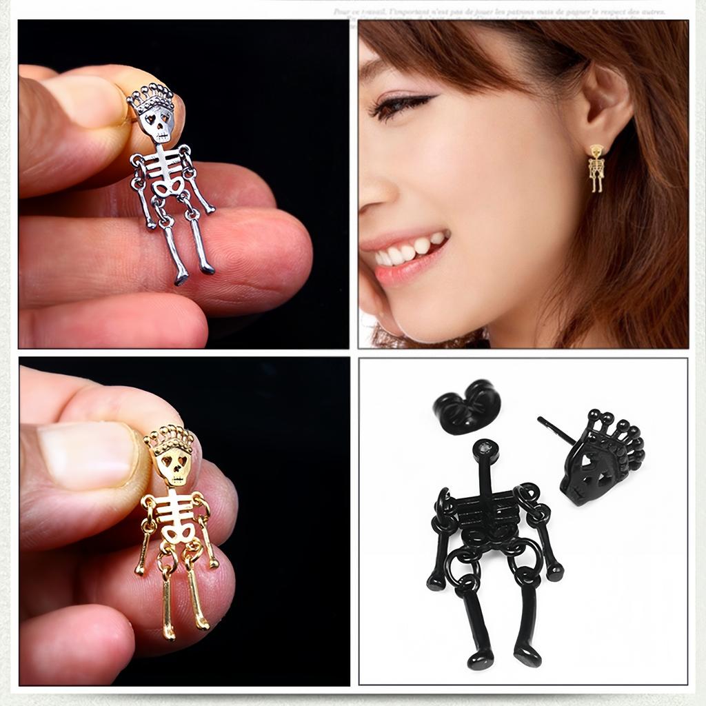 1-10 Pairs Goth Stainless Steel Stud Earrings Skeleton Dangle Trendy Punk Jewelry Men Women's Piercing Cool Halloween Decoration