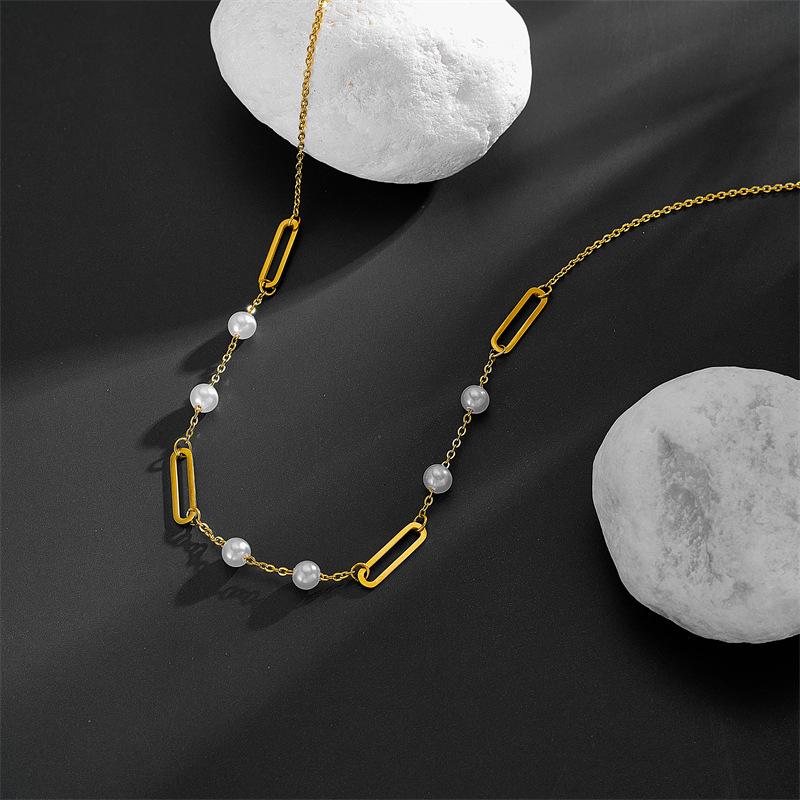 Koreanischer Stil Titan Herz Halskette - Doppellagige Perlen Schlüsselbein Kette, 3D Glatte Oberfläche, Farbbeständig, Einfaches & Elegantes Design