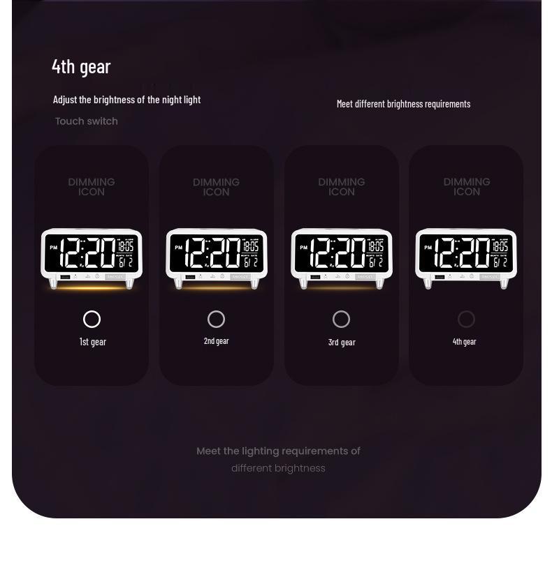 15W Wireless Fast Charging Alarm Clock with LCD Calendar & Desk Lamp