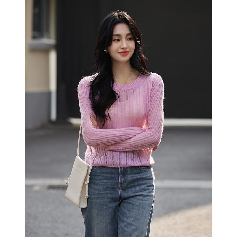 Demana Women's Striped Hollow-Out Lamb Wool Blend Knit Sweater