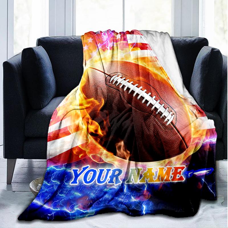 1PC Custom Name American Football Firework outdooor Flannel blankets Patterns Throw Blanket All-Season Soft Gift for Couch, Bed, Camping gifts