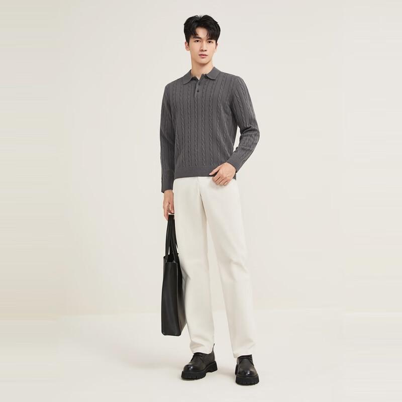 SEVEN Men's Wool Blend Cable Knit Polo Sweater