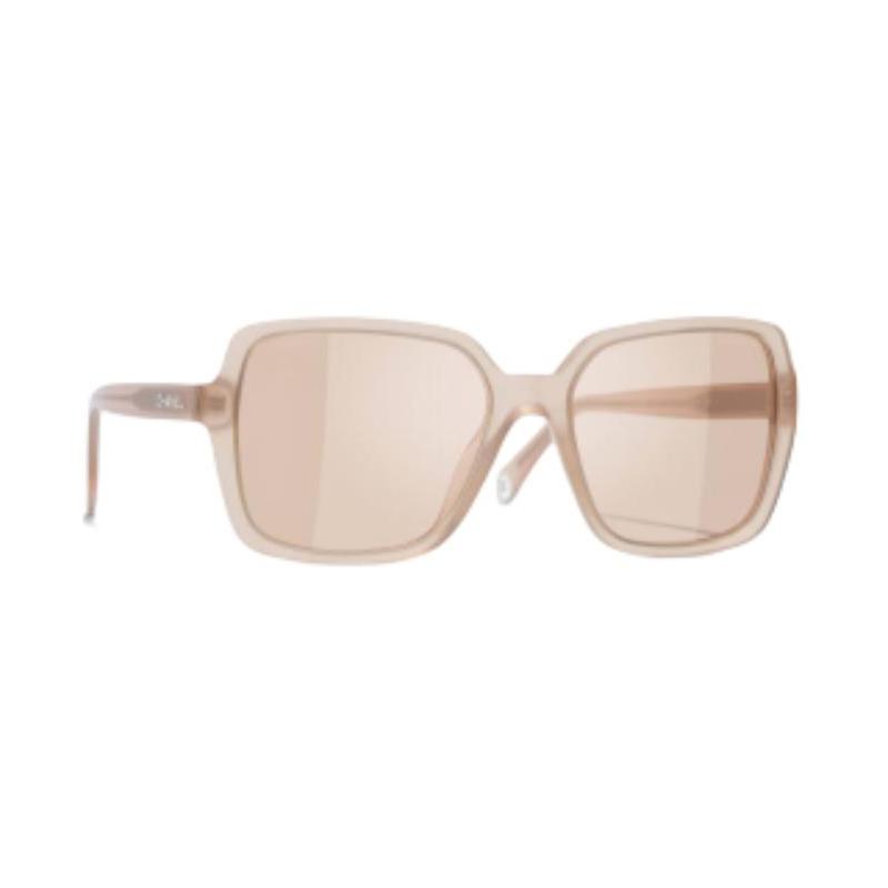 Chanel Temple Letter Logo Acetate Irregular Sunglasses Women's Coral Color