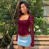 2025 Summer Women's Fashion Lace Patchwork Long Sleeve Top