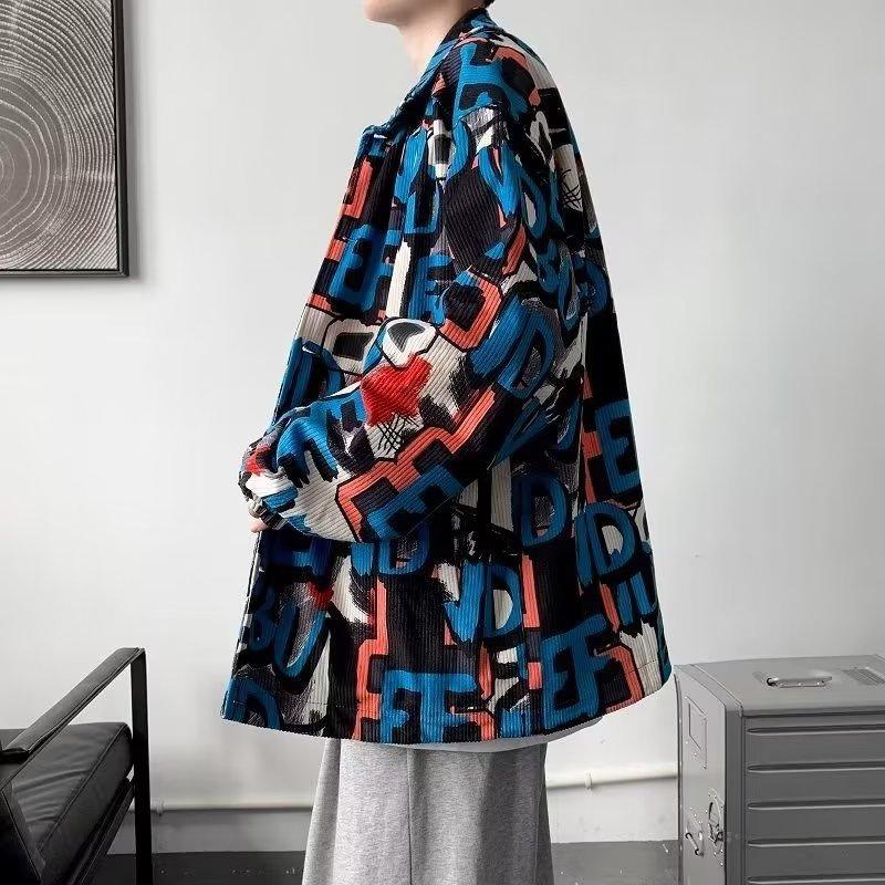 Spring and Autumn Tide Brand Corduroy Jacket Male Ruffian Handsome Retro Printing Long-sleeved Shirt Loose Casual Tooling Jacket