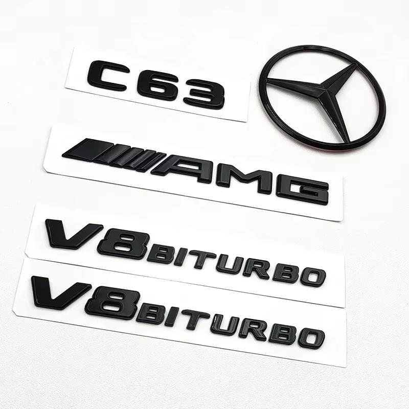 CRH1 3D ABS Black C63 Logo Letters V8 BITURBO Badge Car Rear Star Sticker Luggage AMG Badge For Mercedes Benz C63 AMG W205 C205 Class