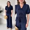 2025 Fall V-neck Casual Short-sleeve Top & High-waisted Women's Set